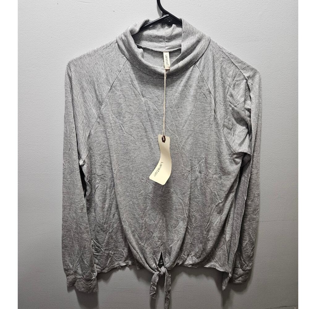 Lanston Gray Micro Modal Cowl Neck Twist Front Top Large NWT Made USA